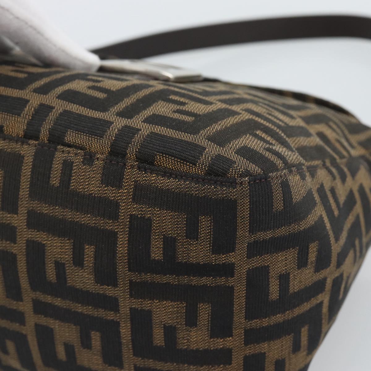 FENDI Zucca Canvas Mamma Baguette Shoulder Bag Brown Black Auth 193086V