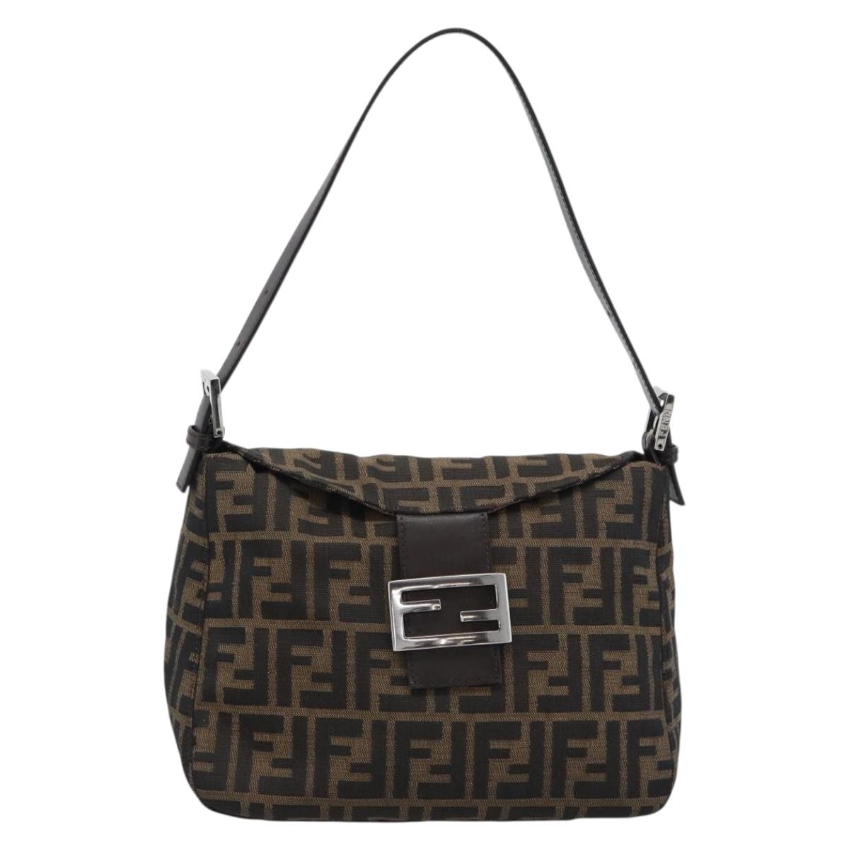 FENDI Zucca Canvas Mamma Baguette Shoulder Bag Brown Black Auth 193086V