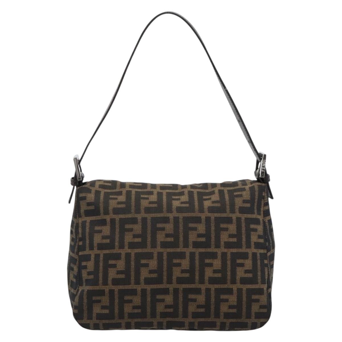 FENDI Zucca Canvas Mamma Baguette Shoulder Bag Brown Black Auth 193086V
