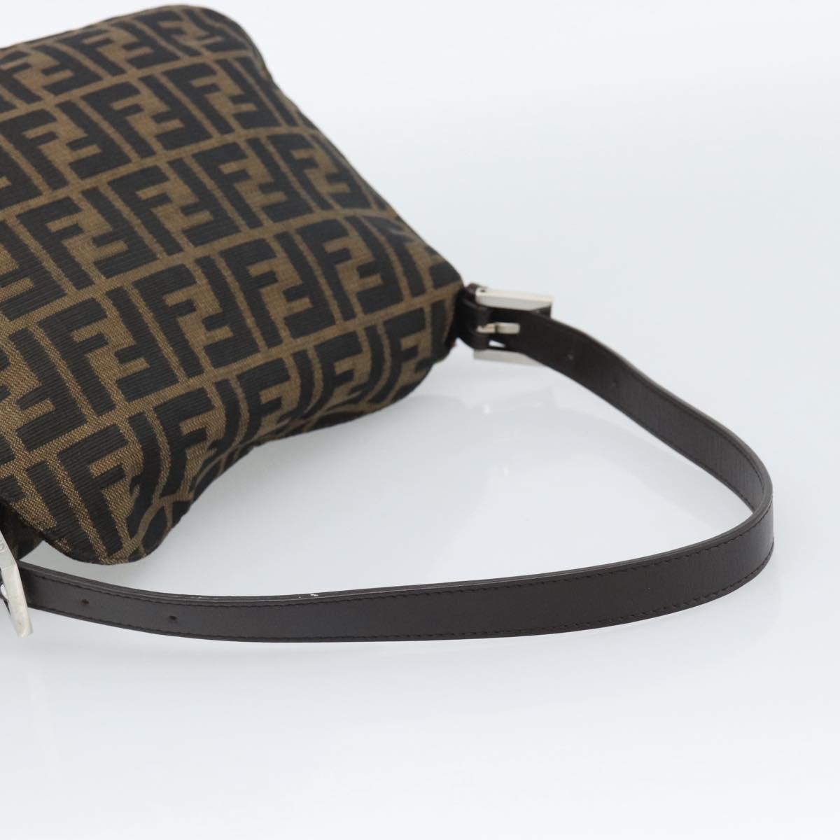 FENDI Zucca Canvas Mamma Baguette Shoulder Bag Brown Black Auth 193086V