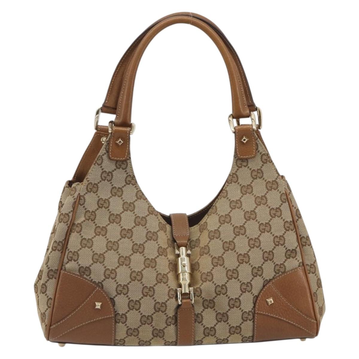 GUCCI GG Canvas Jackie Shoulder Bag Beige Gold 124407 Auth 193087V