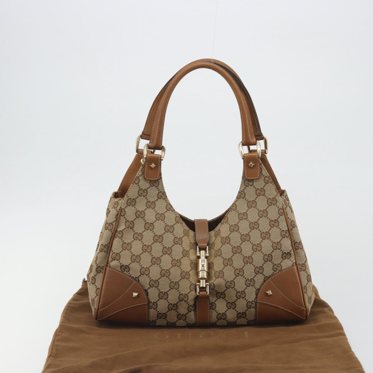 GUCCI GG Canvas Jackie Shoulder Bag Beige Gold 124407 Auth 193087V
