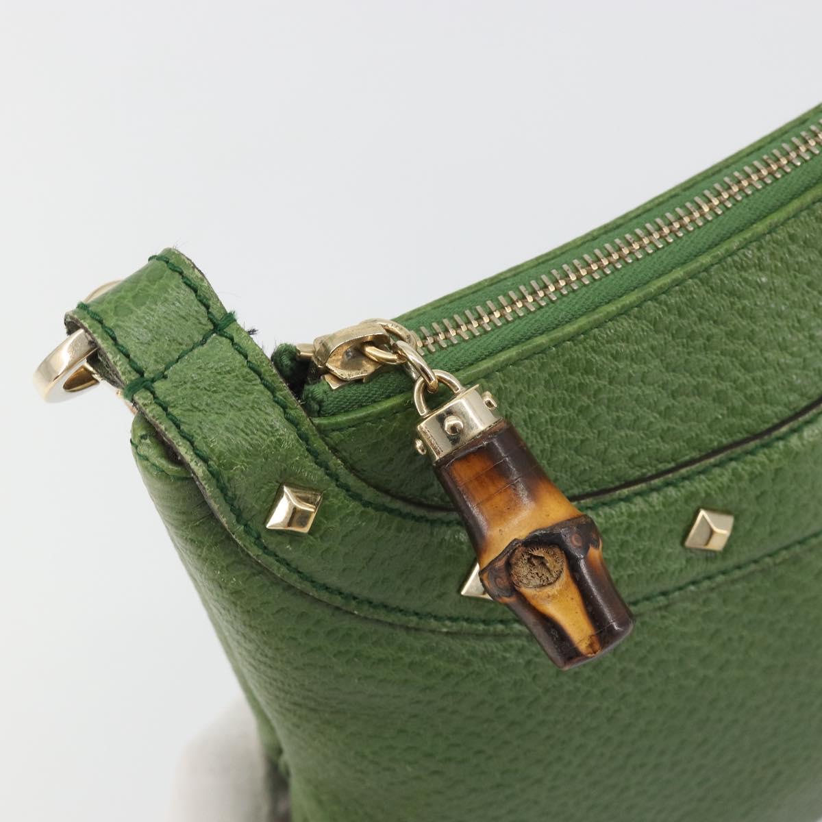 GUCCI Bamboo Shoulder Bag Leather Green Gold 137378 Auth 193088V