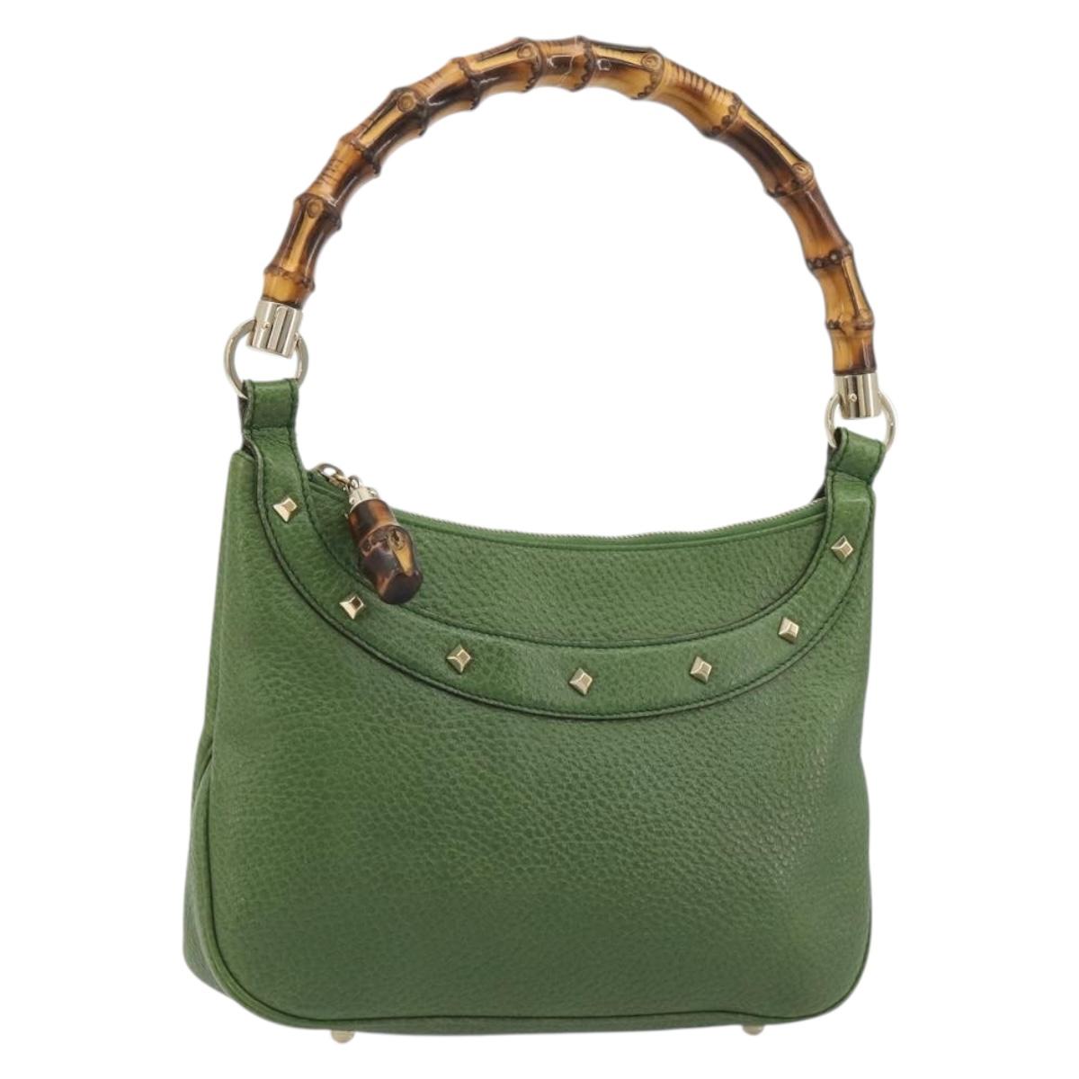 GUCCI Bamboo Shoulder Bag Leather Green Gold 137378 Auth 193088V