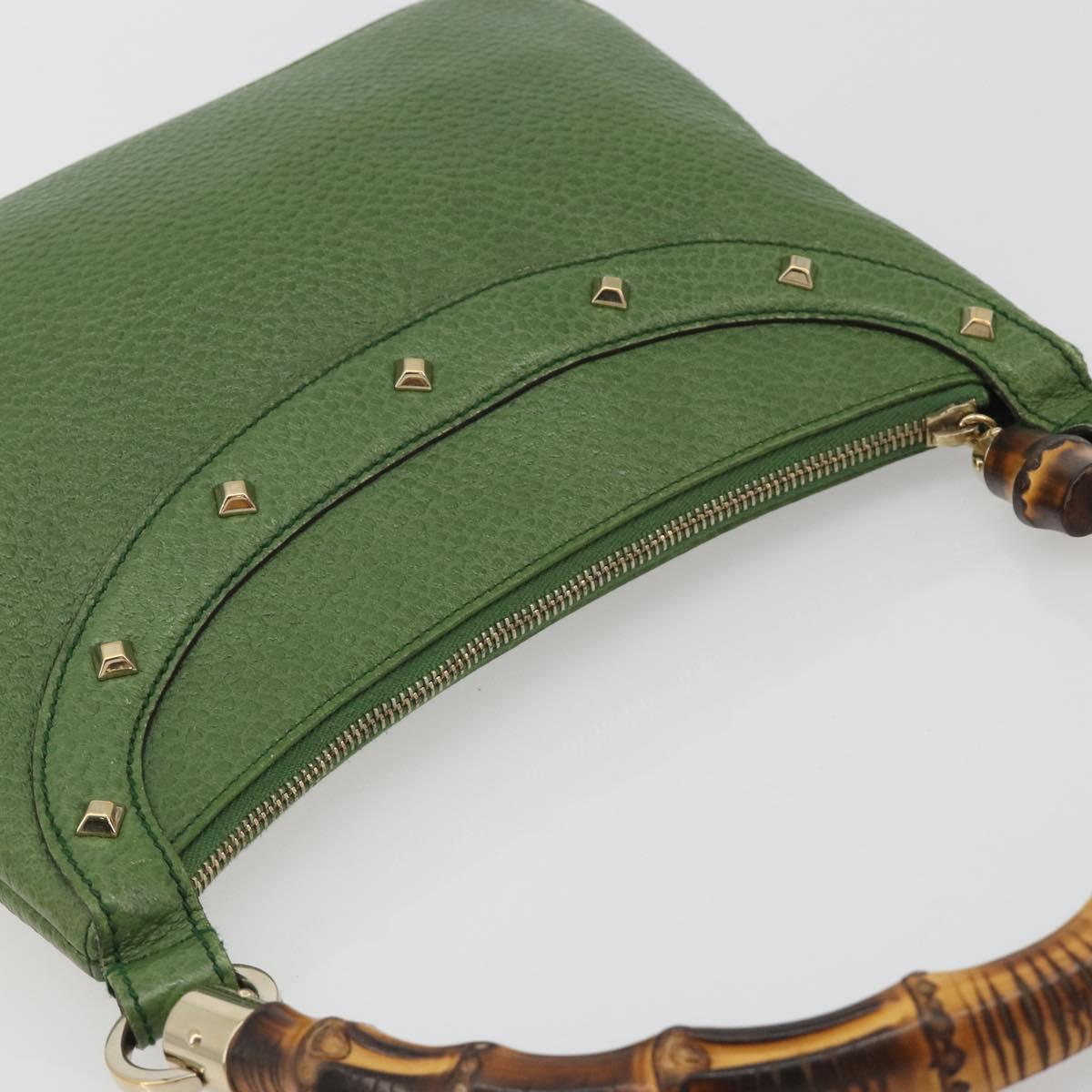 GUCCI Bamboo Shoulder Bag Leather Green Gold 137378 Auth 193088V