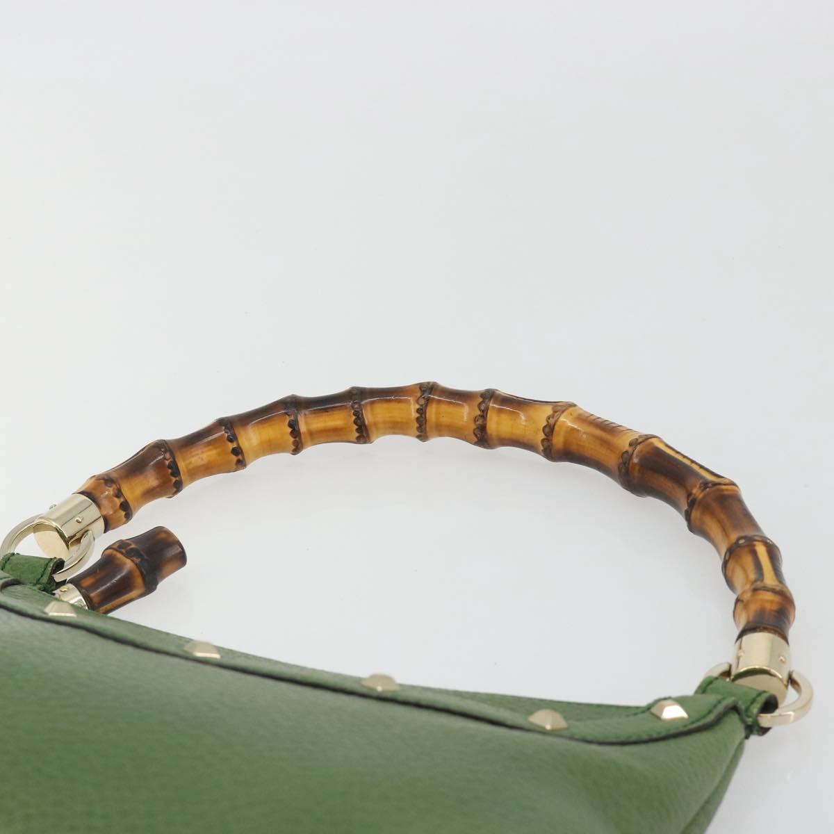 GUCCI Bamboo Shoulder Bag Leather Green Gold 137378 Auth 193088V