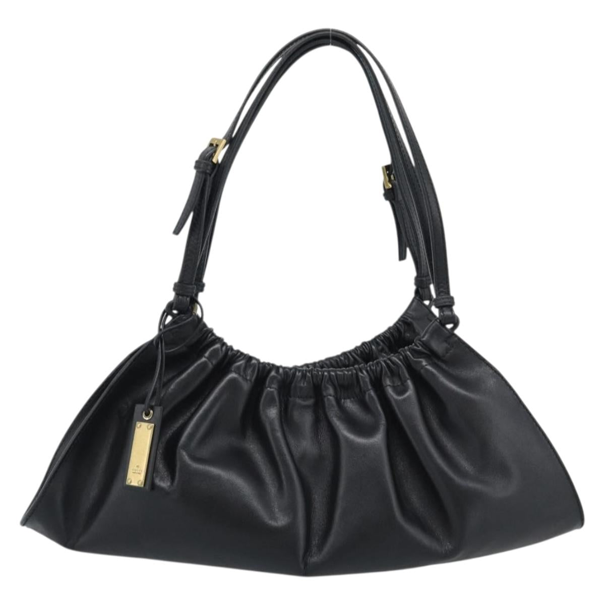 GUCCI Shoulder Bag Leather Black Gold 109156 Auth 193089V
