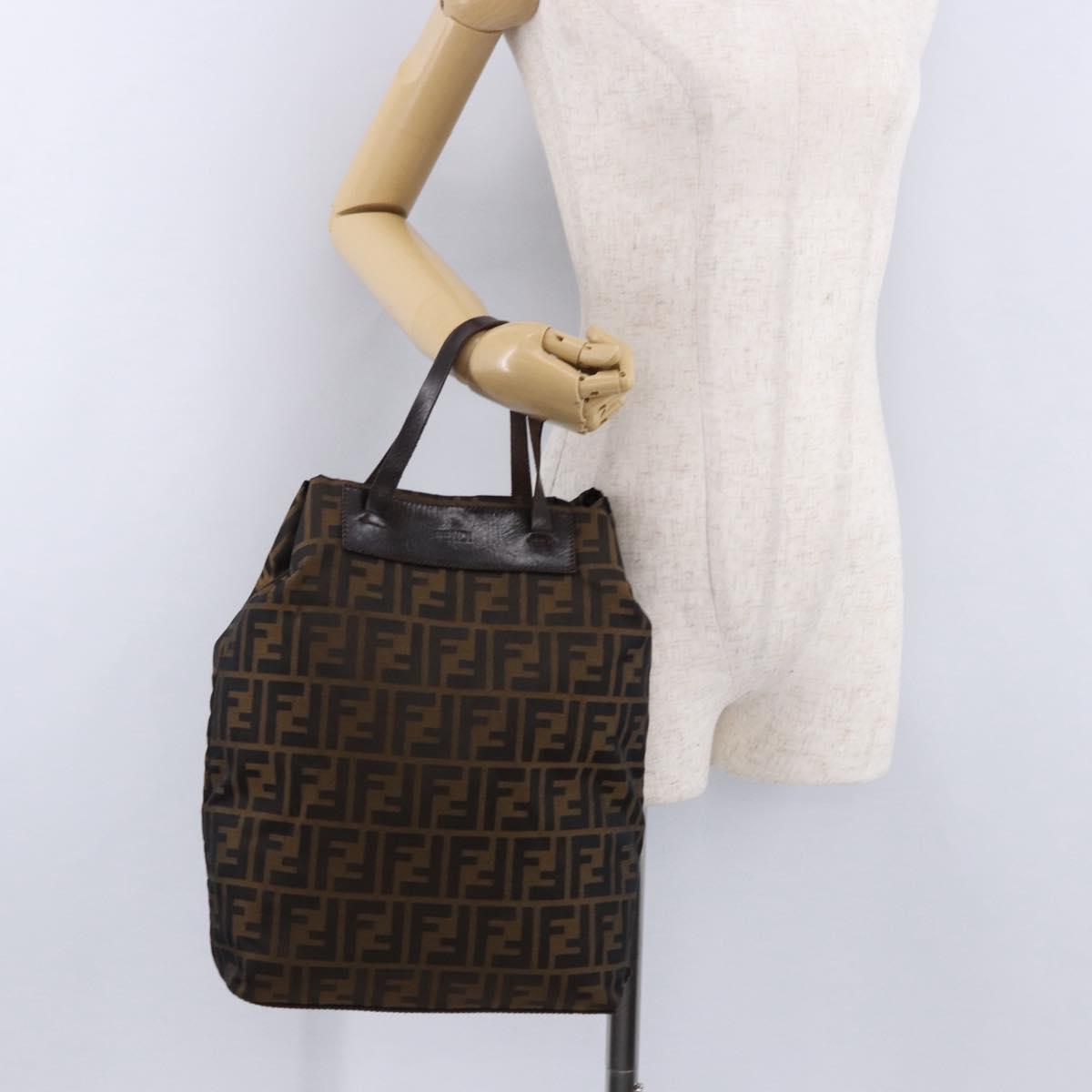 FENDI Zucca Canvas Hand Bag Black Brown Auth 193091