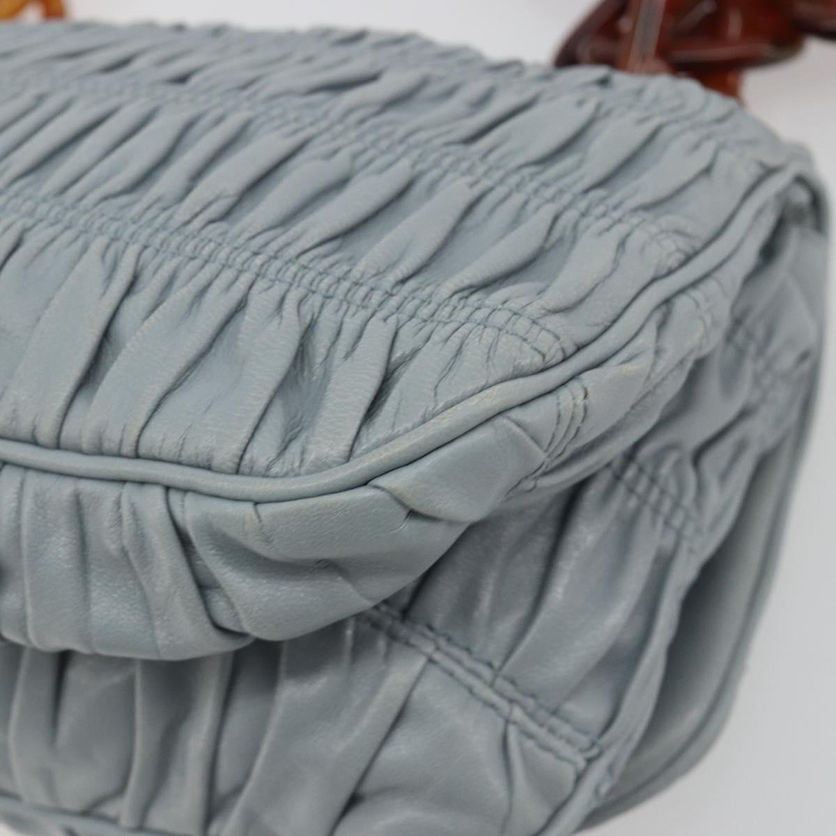 PRADA Gathered Pla Chain Shoulder Bag Leather Light Blue Auth 193094M