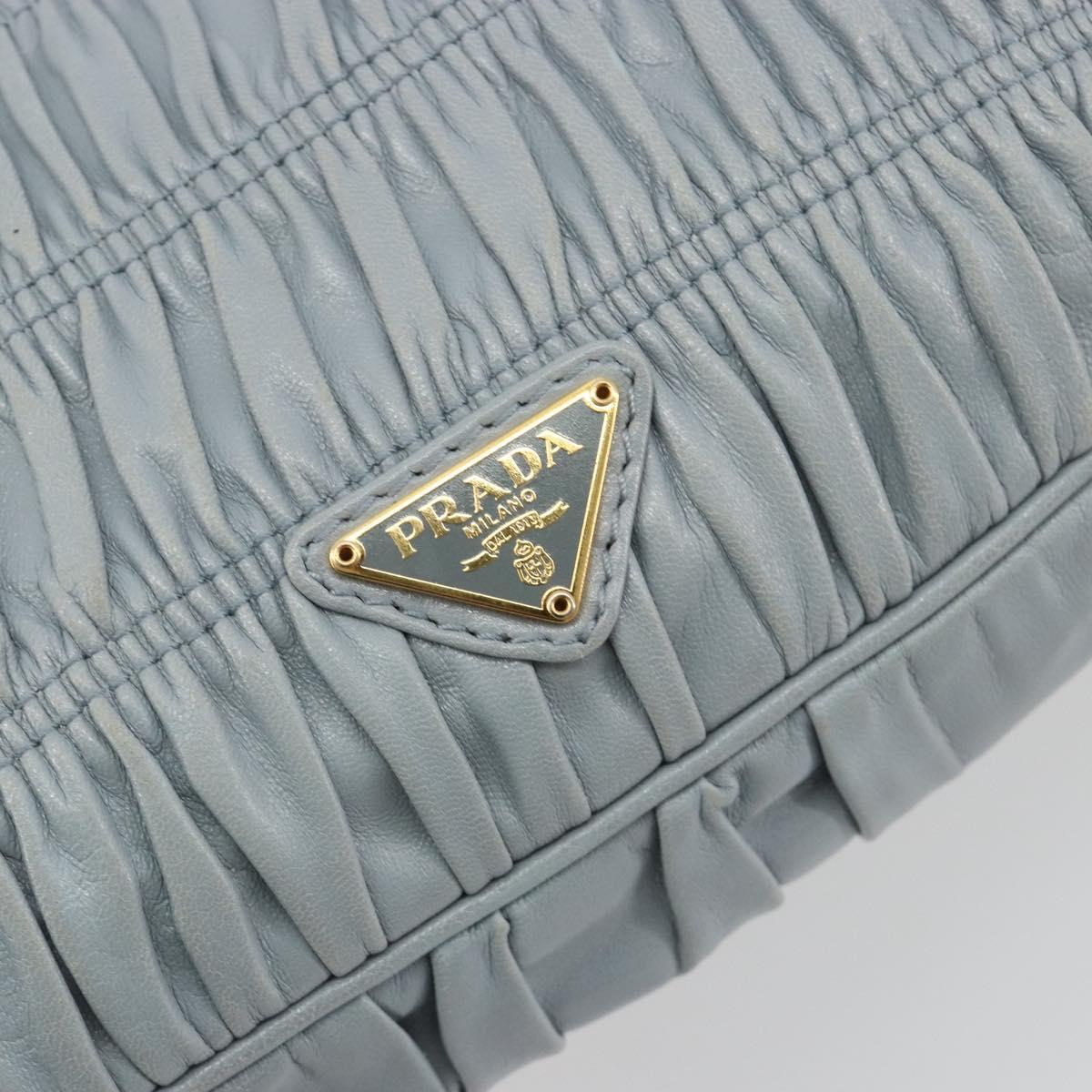 PRADA Gathered Pla Chain Shoulder Bag Leather Light Blue Auth 193094M