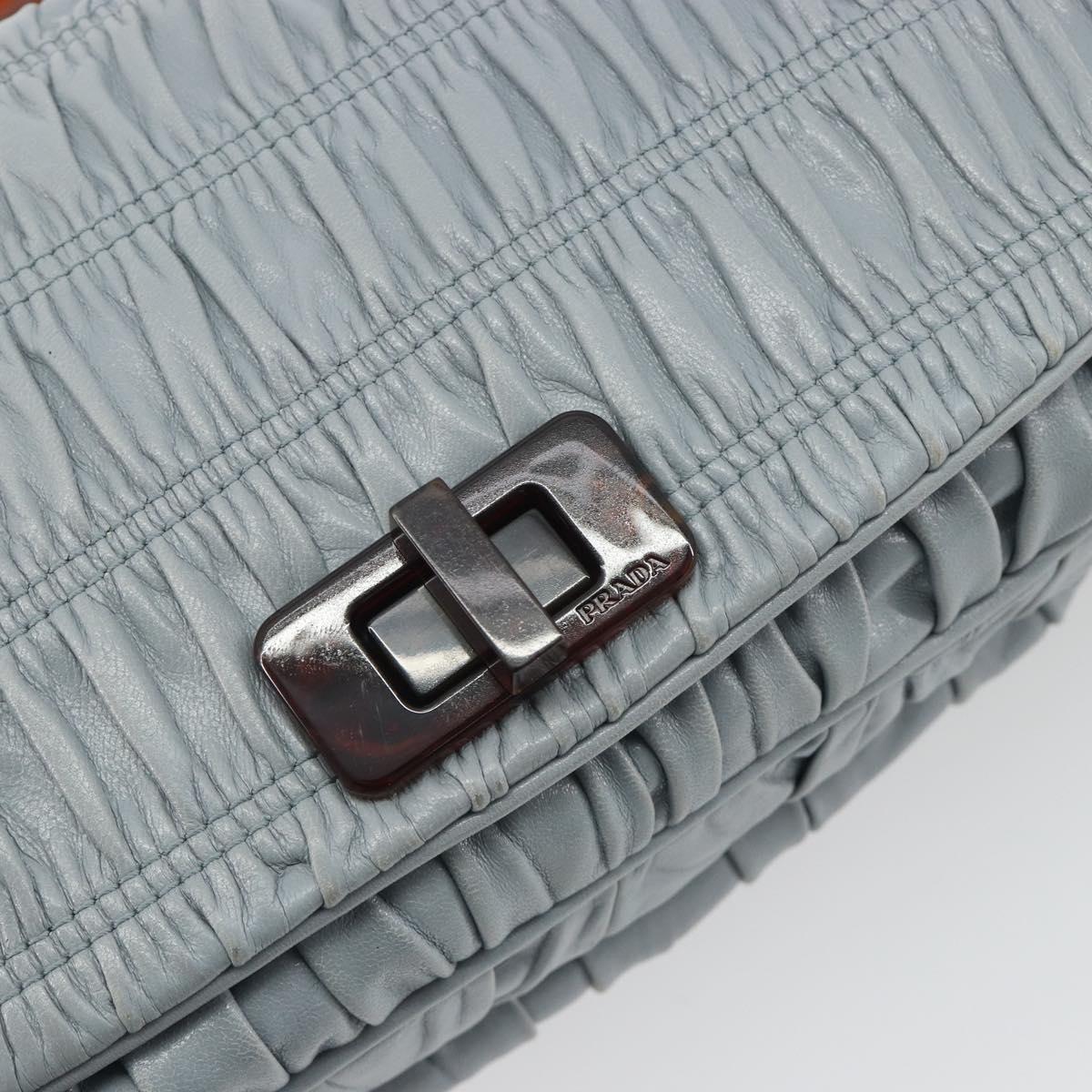PRADA Gathered Pla Chain Shoulder Bag Leather Light Blue Auth 193094M