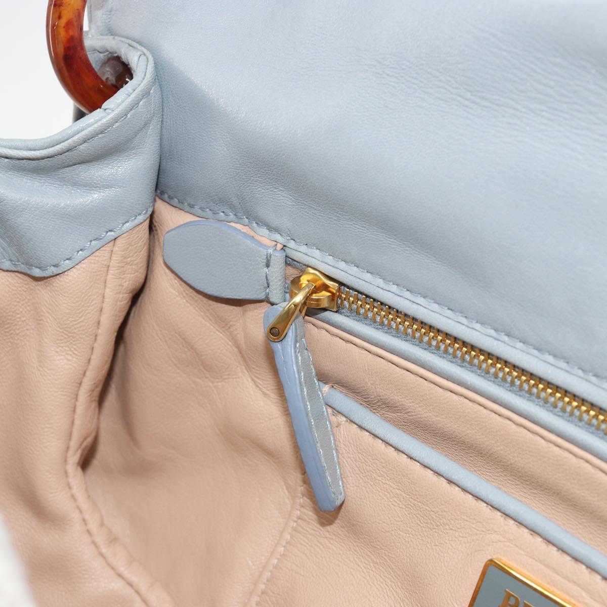 PRADA Gathered Pla Chain Shoulder Bag Leather Light Blue Auth 193094M