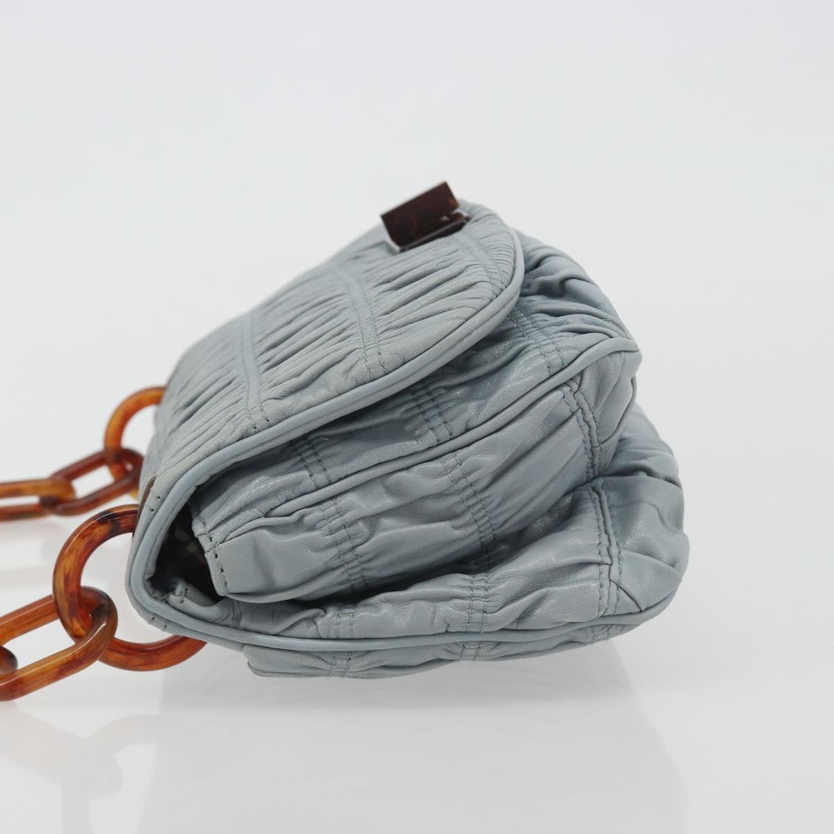 PRADA Gathered Pla Chain Shoulder Bag Leather Light Blue Auth 193094M