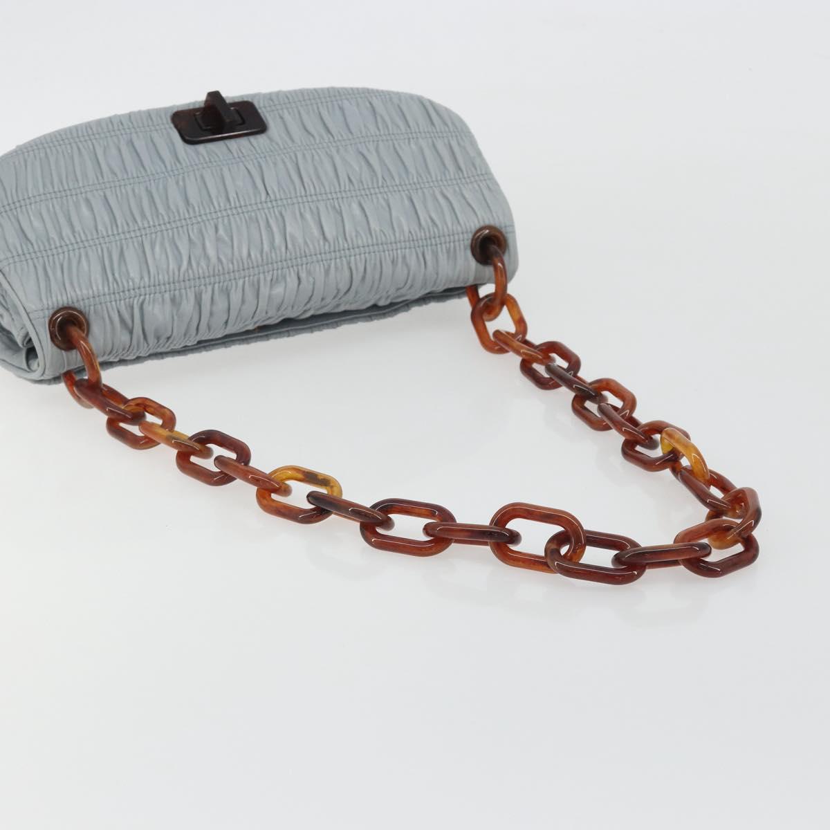 PRADA Gathered Pla Chain Shoulder Bag Leather Light Blue Auth 193094M