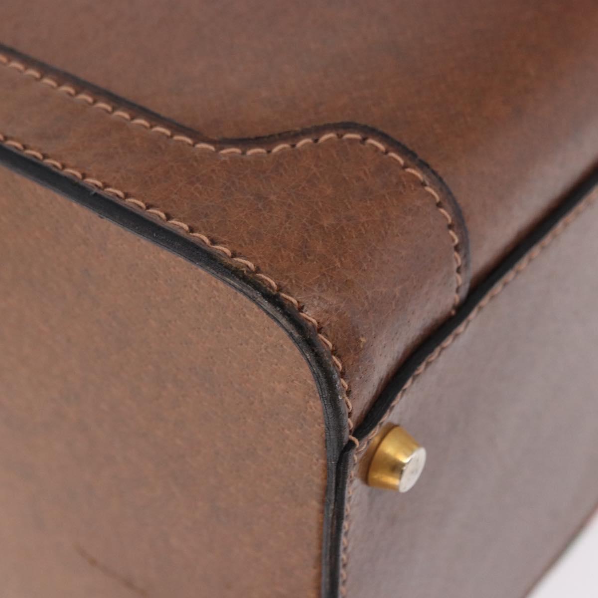 GUCCI Hand Bag Leather Brown Gold Auth 193095