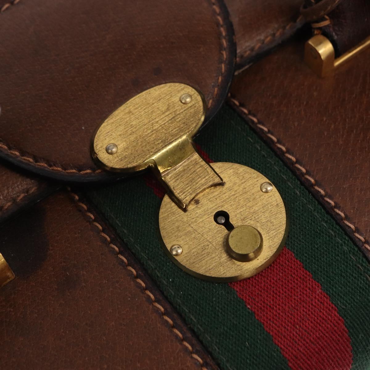 GUCCI Hand Bag Leather Brown Gold Auth 193095