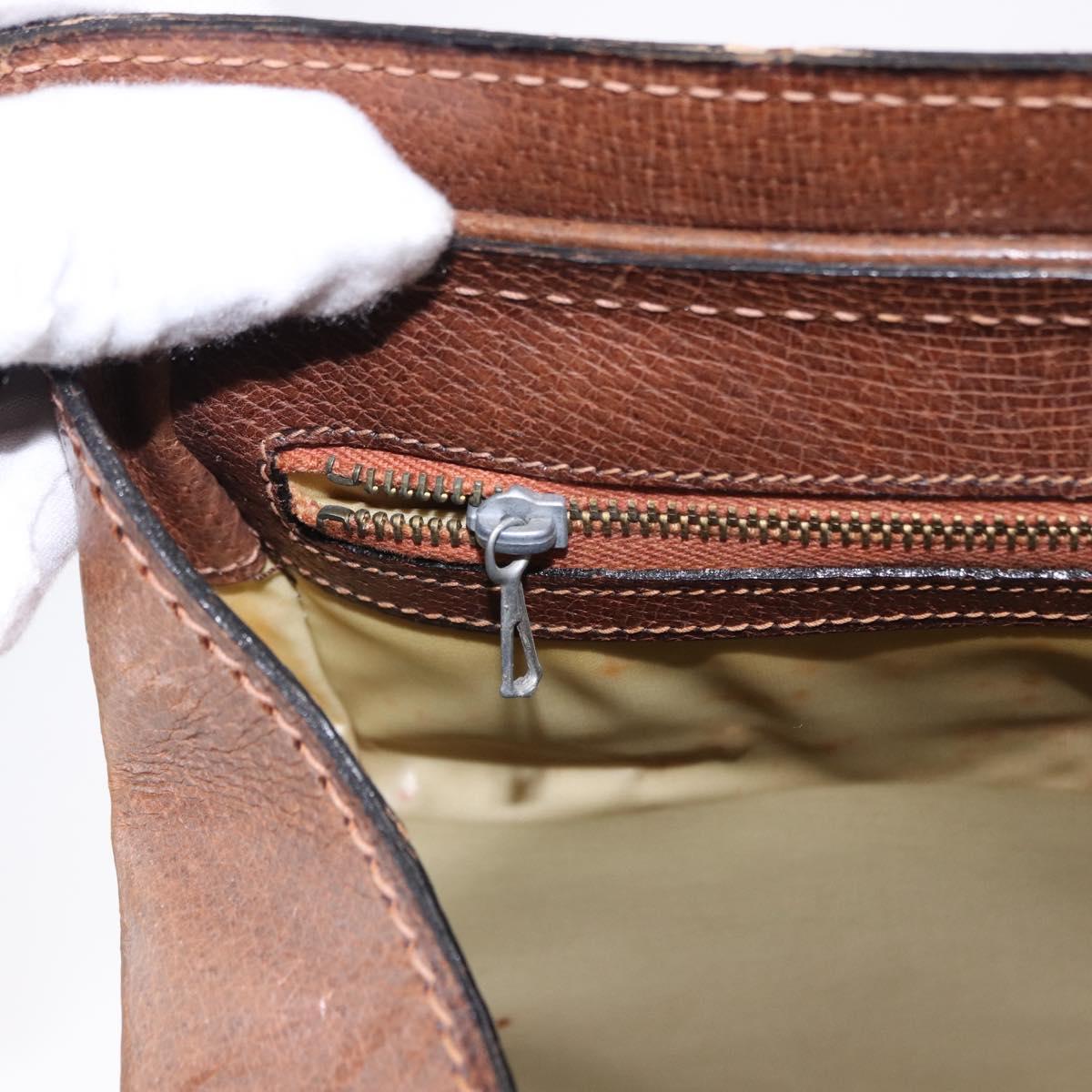 GUCCI Hand Bag Leather Brown Gold Auth 193095