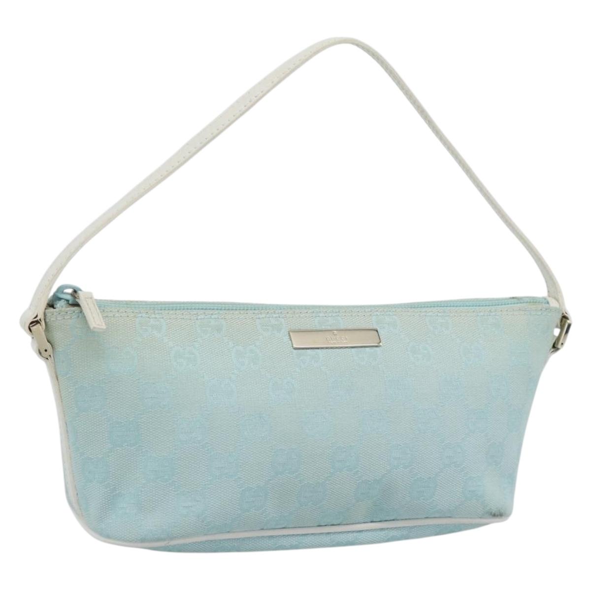 GUCCI GG Canvas Accessory Pouch Light Blue Gold 039 1103 2123 Auth 193100A