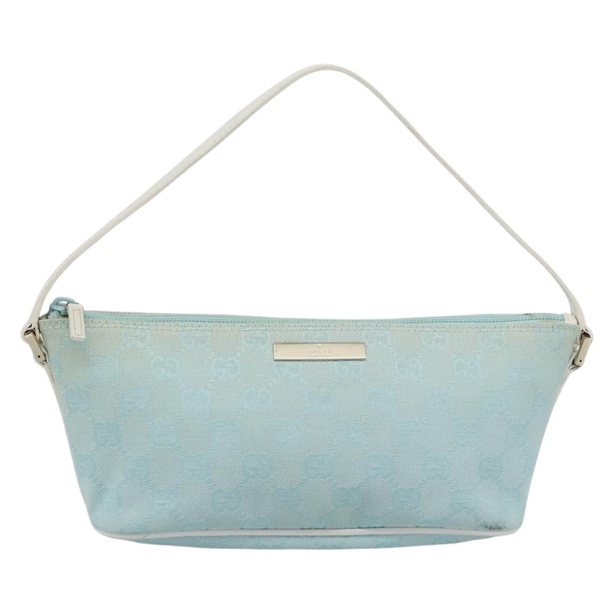 GUCCI GG Canvas Accessory Pouch Light Blue Gold 039 1103 2123 Auth 193100A