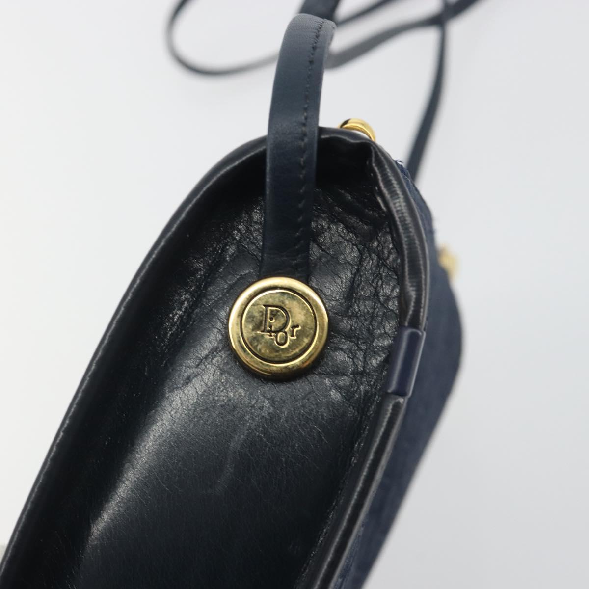 Christian Dior Trotter Canvas Shoulder Bag Navy Gold Auth 193101A
