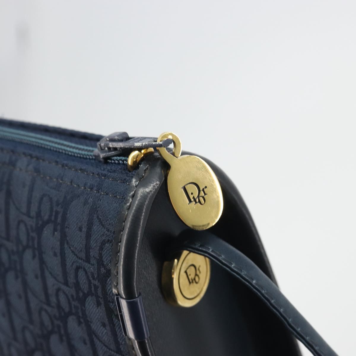 Christian Dior Trotter Canvas Shoulder Bag Navy Gold Auth 193101A