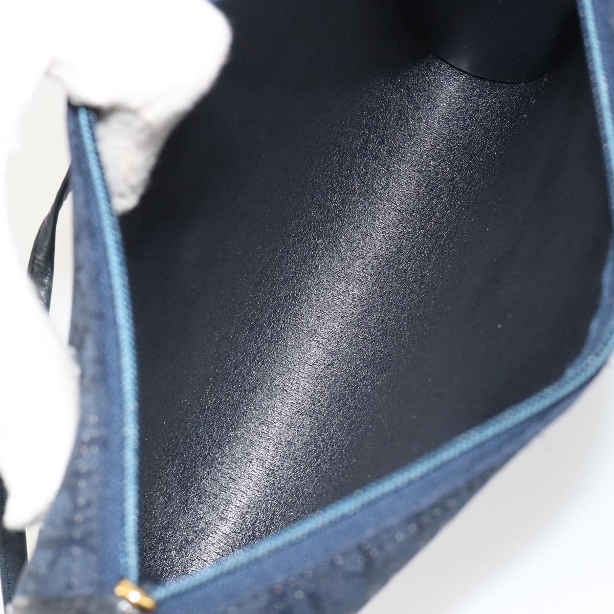 Christian Dior Trotter Canvas Shoulder Bag Navy Gold Auth 193101A