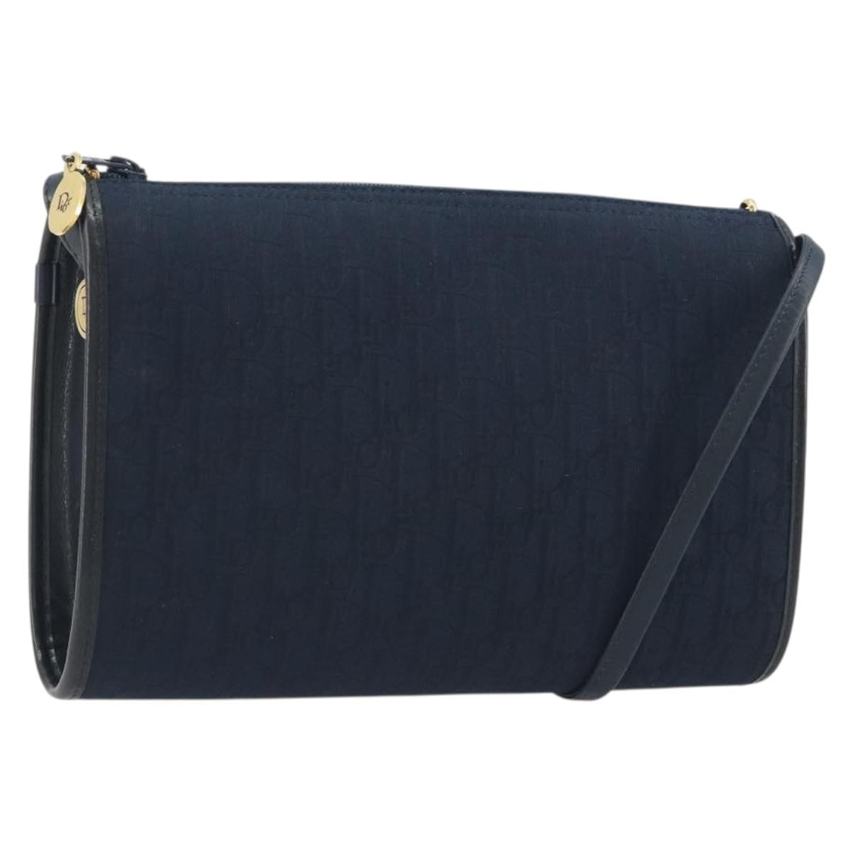 Christian Dior Trotter Canvas Shoulder Bag Navy Gold Auth 193101A