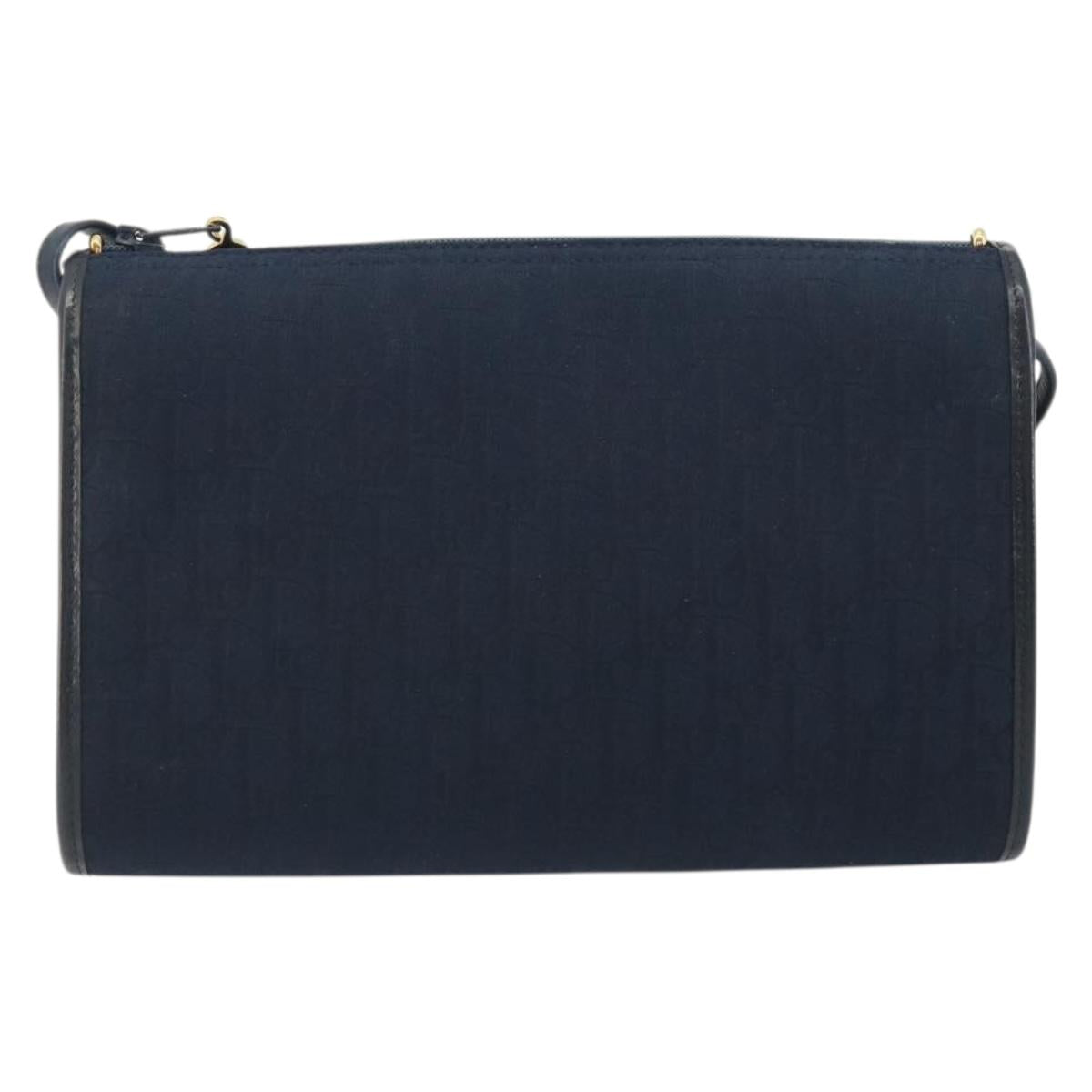 Christian Dior Trotter Canvas Shoulder Bag Navy Gold Auth 193101A