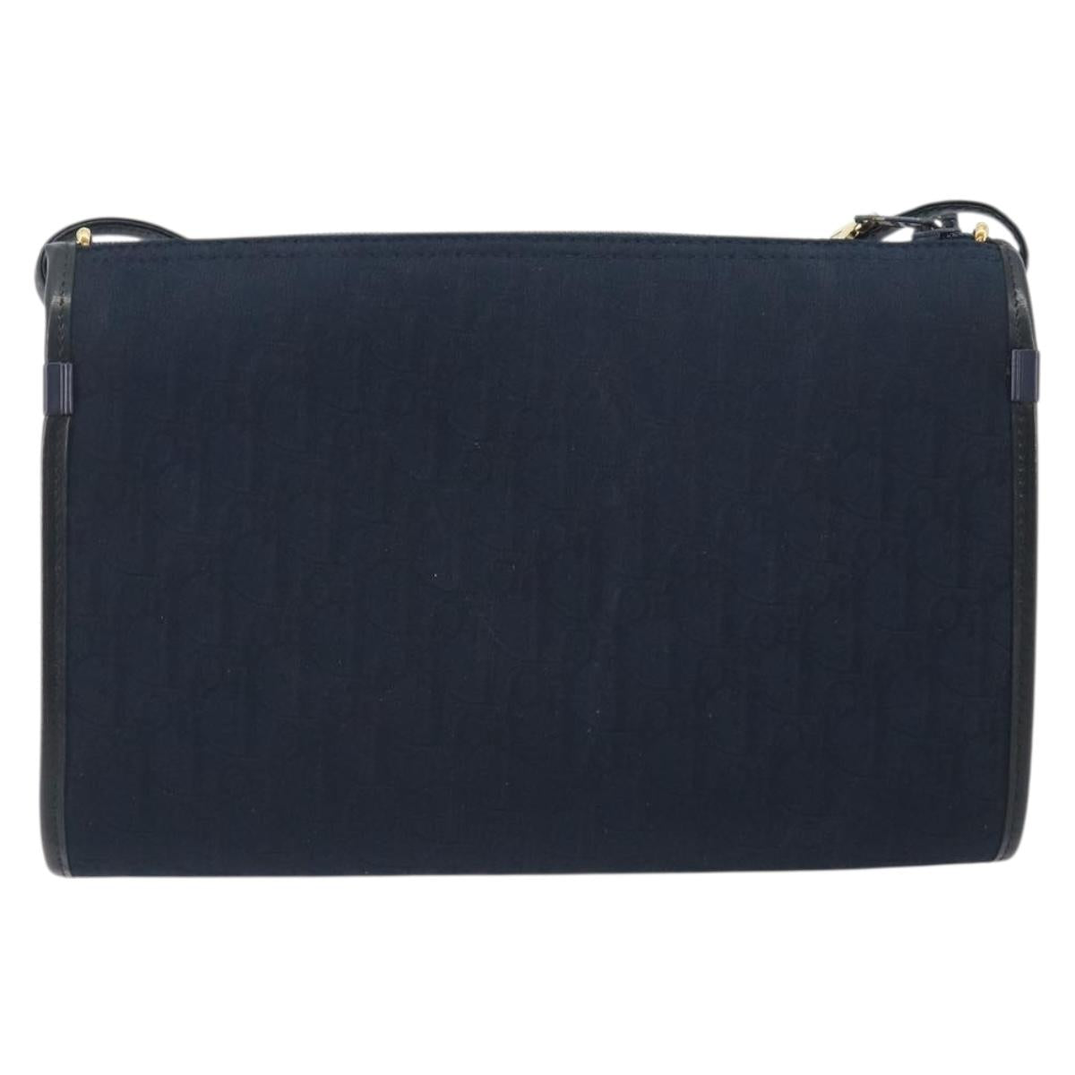 Christian Dior Trotter Canvas Shoulder Bag Navy Gold Auth 193101A