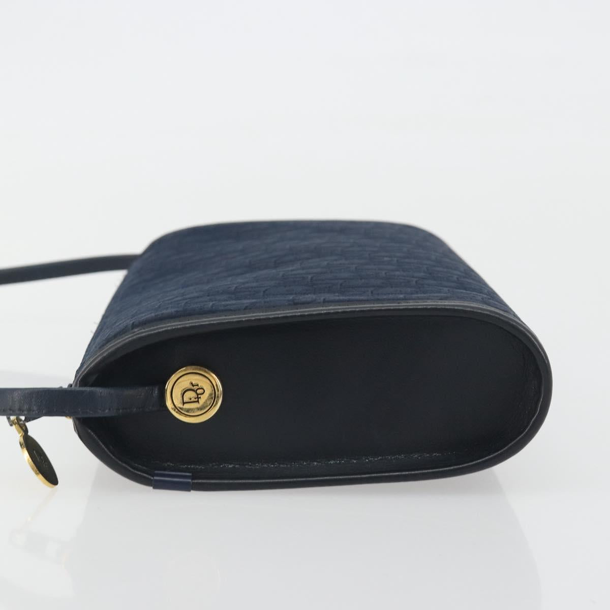 Christian Dior Trotter Canvas Shoulder Bag Navy Gold Auth 193101A