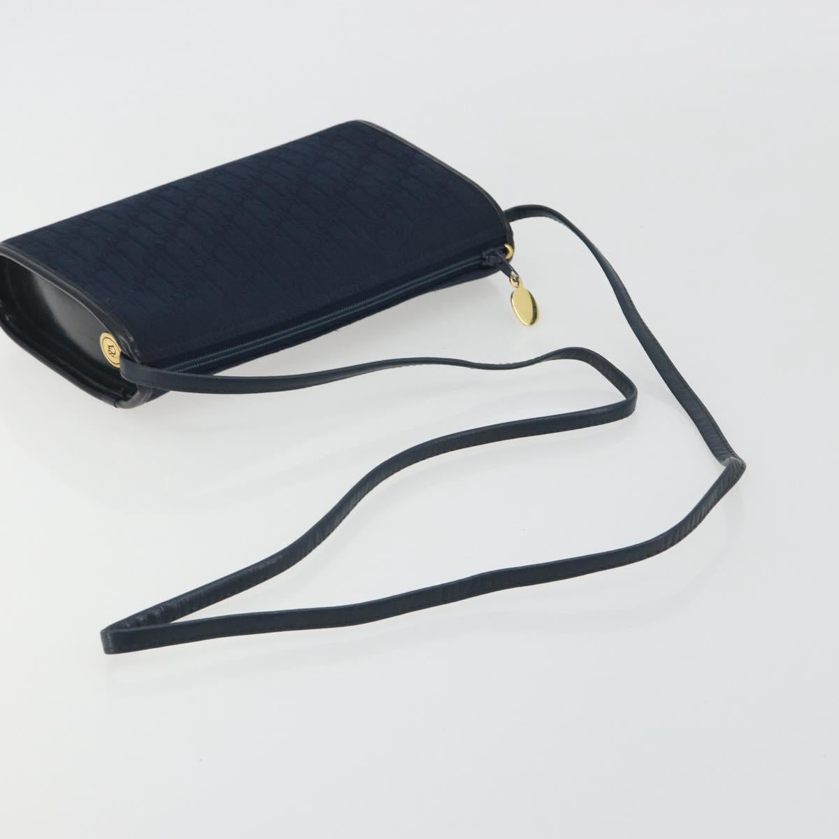 Christian Dior Trotter Canvas Shoulder Bag Navy Gold Auth 193101A