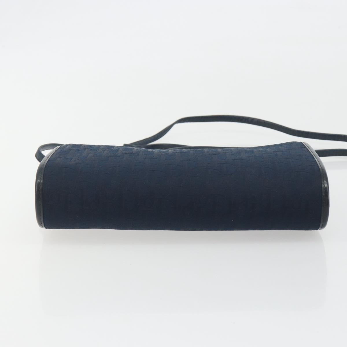 Christian Dior Trotter Canvas Shoulder Bag Navy Gold Auth 193101A