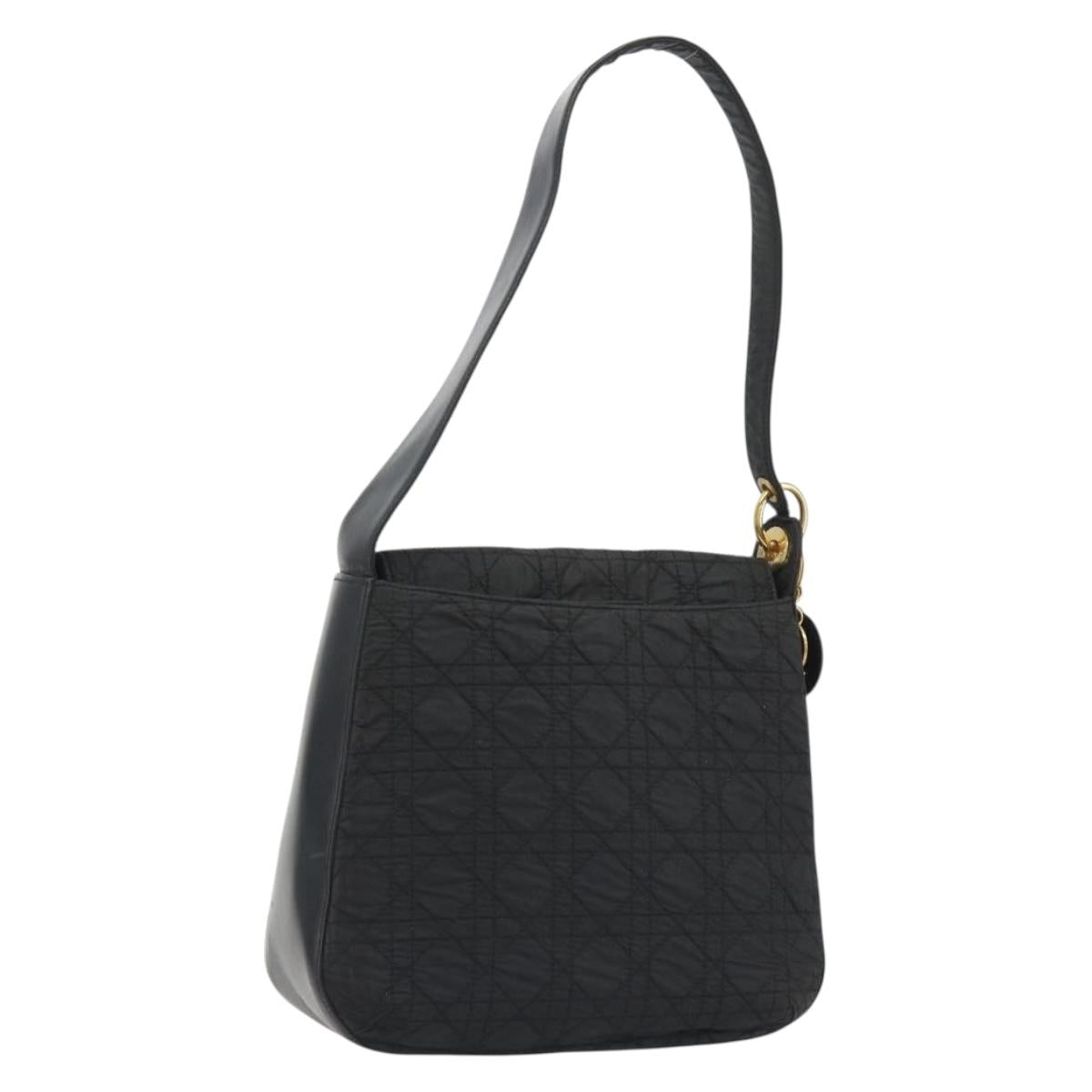 Christian Dior Canage Shoulder Bag Nylon Black Gold Auth 193102