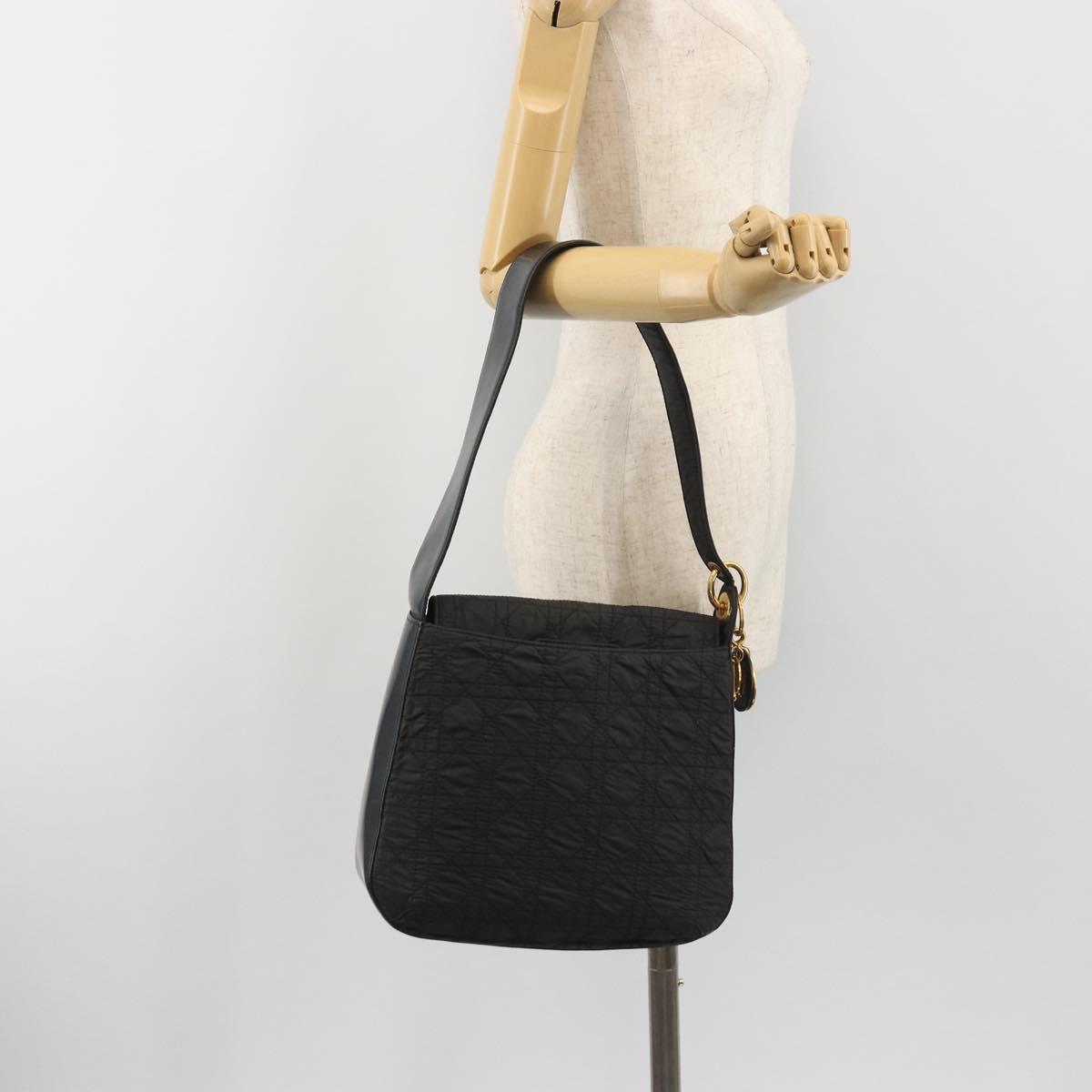 Christian Dior Canage Shoulder Bag Nylon Black Gold Auth 193102
