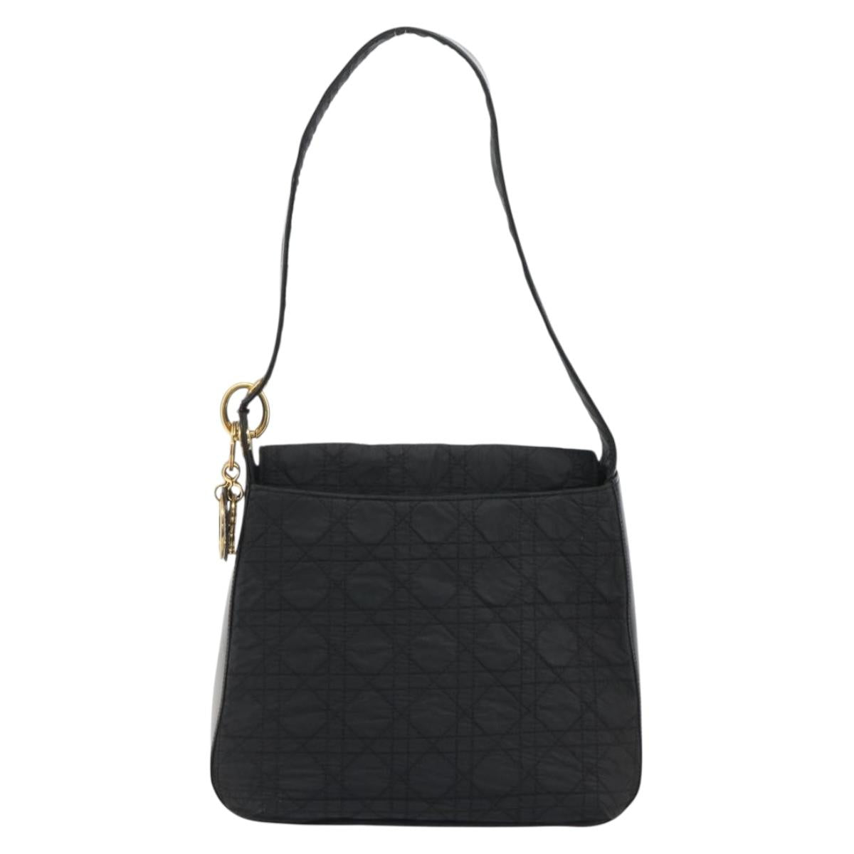 Christian Dior Canage Shoulder Bag Nylon Black Gold Auth 193102