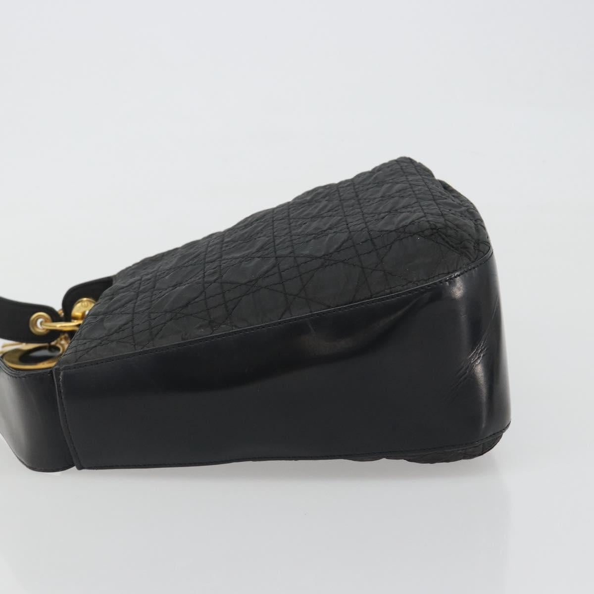 Christian Dior Canage Shoulder Bag Nylon Black Gold Auth 193102