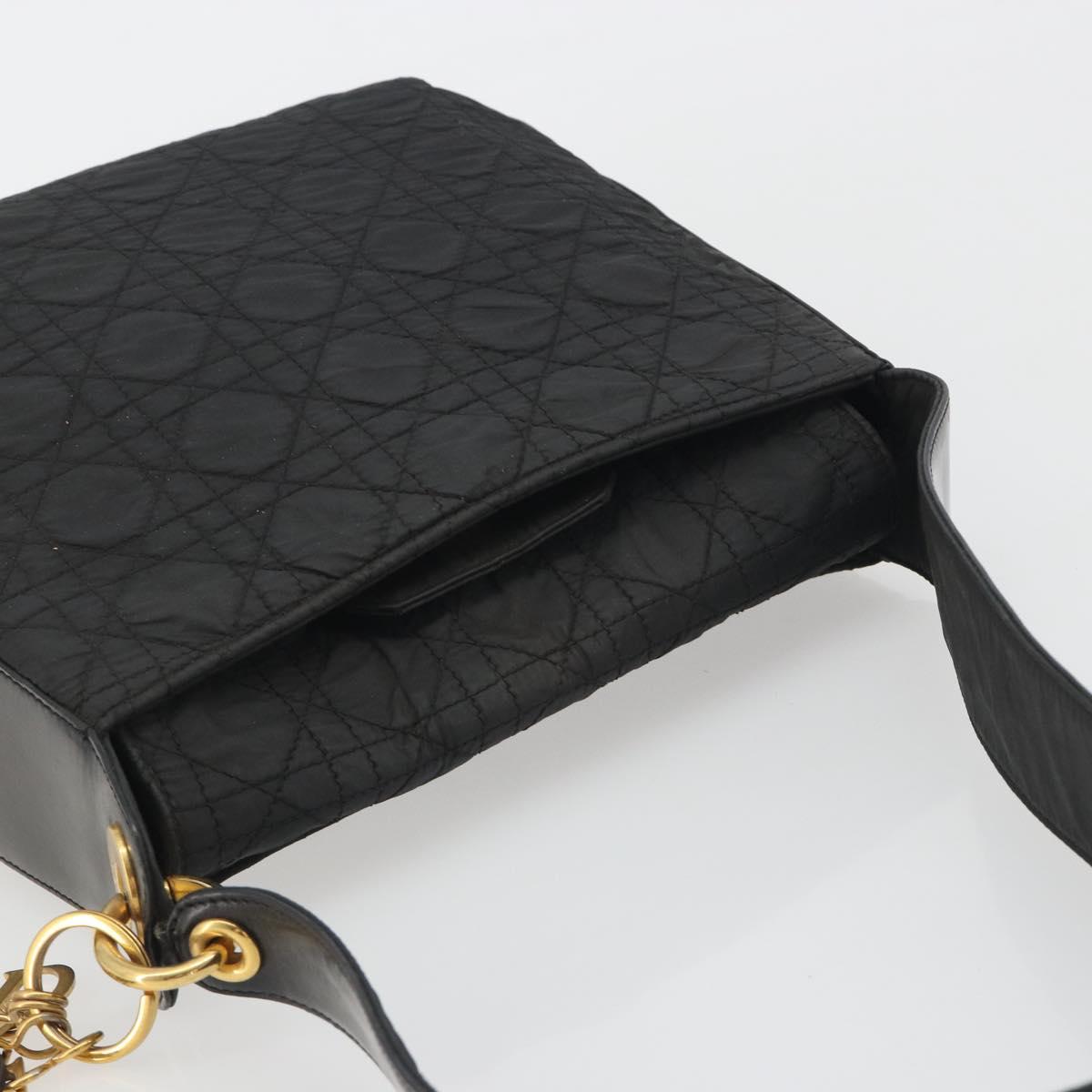 Christian Dior Canage Shoulder Bag Nylon Black Gold Auth 193102