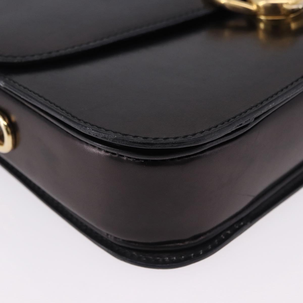 CELINE Shoulder Bag Leather Black Gold Auth 193103