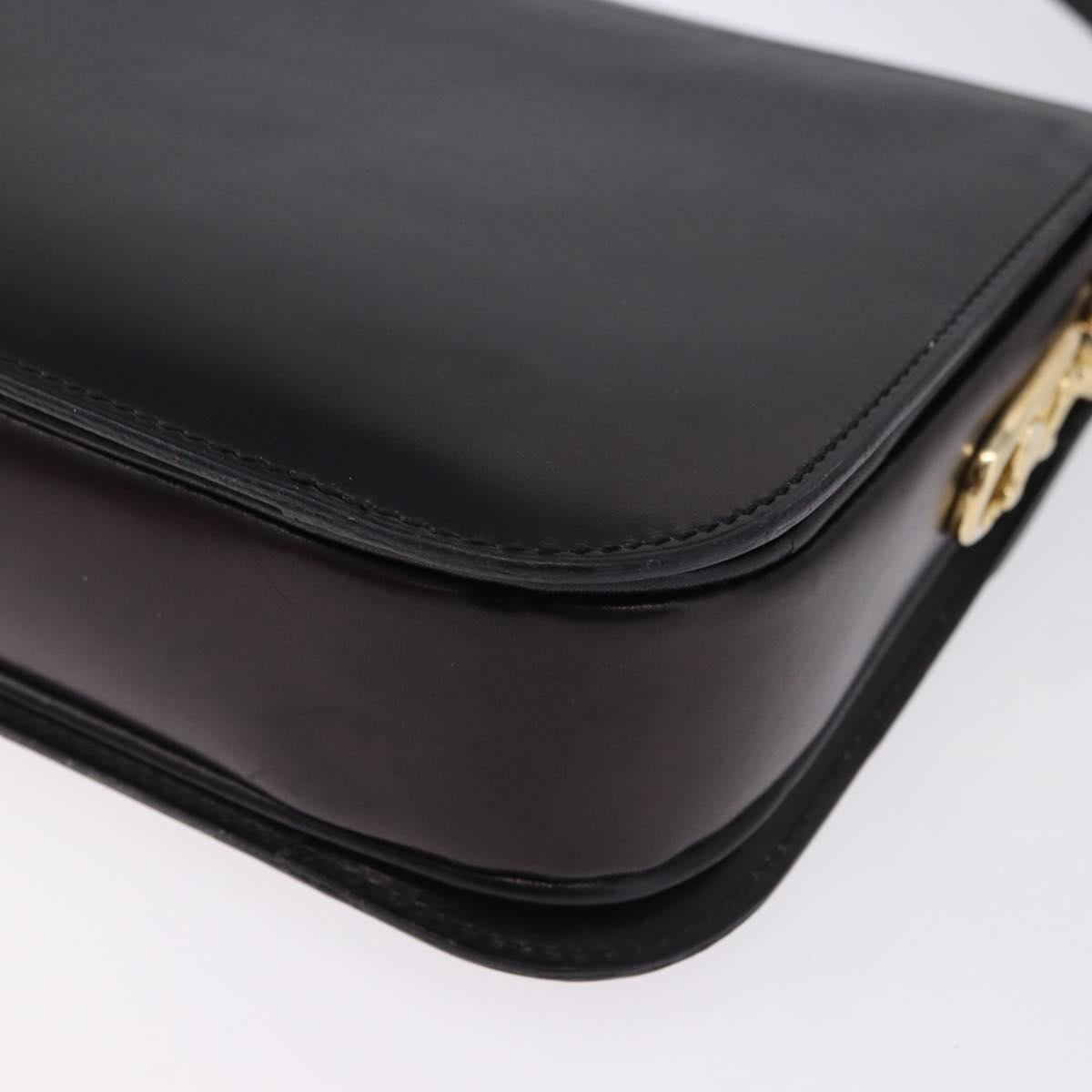 CELINE Shoulder Bag Leather Black Gold Auth 193103
