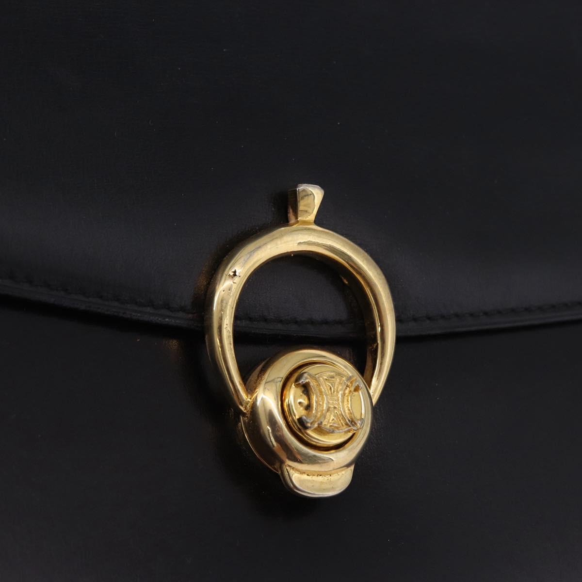 CELINE Shoulder Bag Leather Black Gold Auth 193103