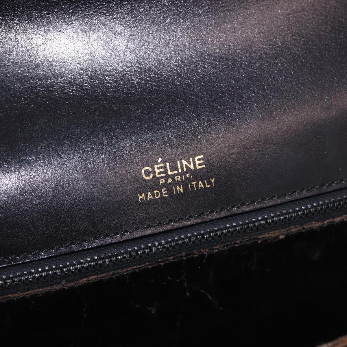 CELINE Shoulder Bag Leather Black Gold Auth 193103