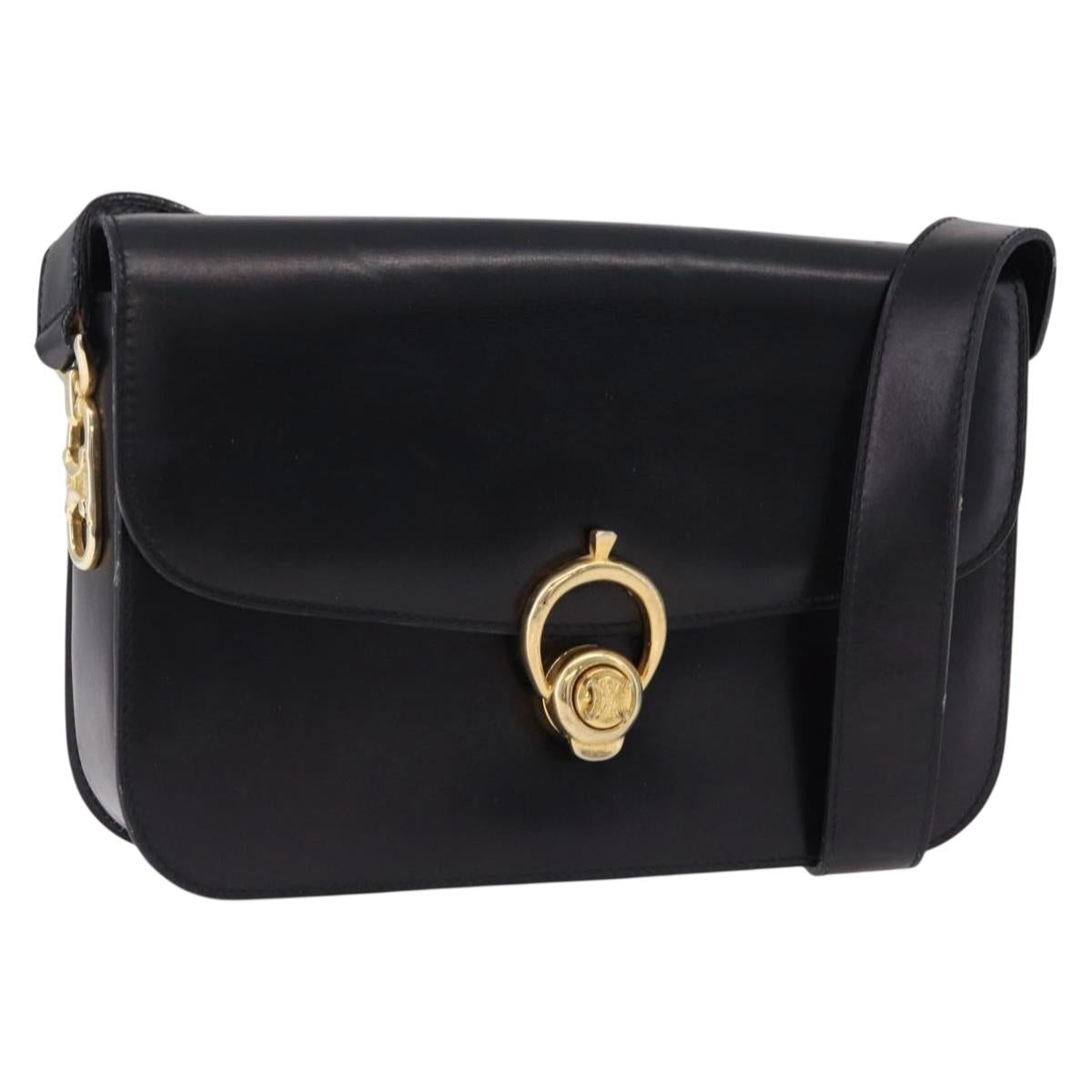 CELINE Shoulder Bag Leather Black Gold Auth 193103