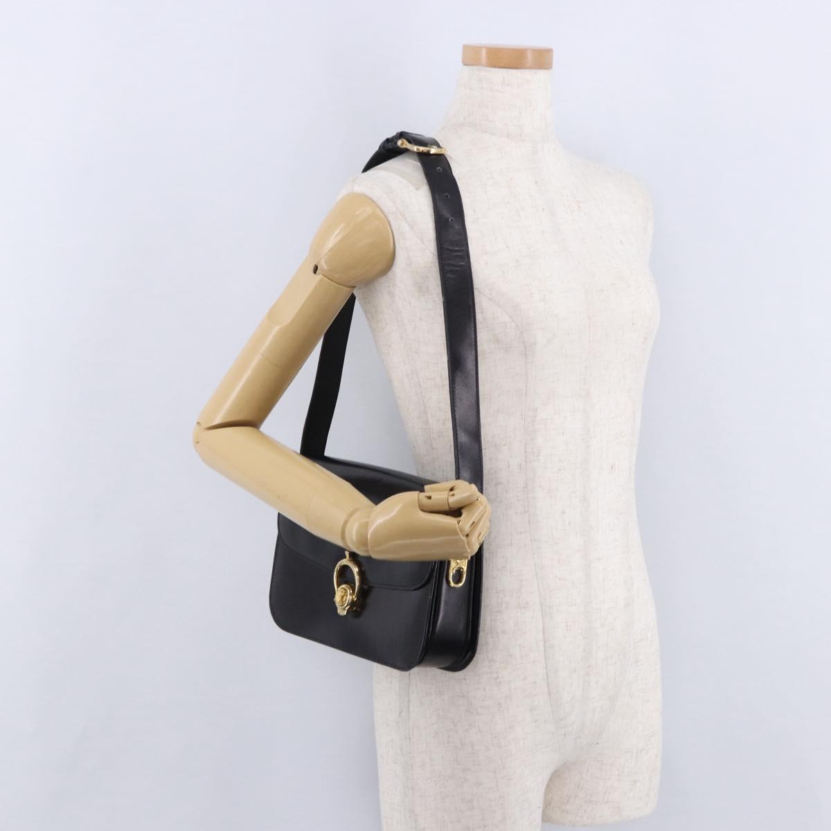 CELINE Shoulder Bag Leather Black Gold Auth 193103