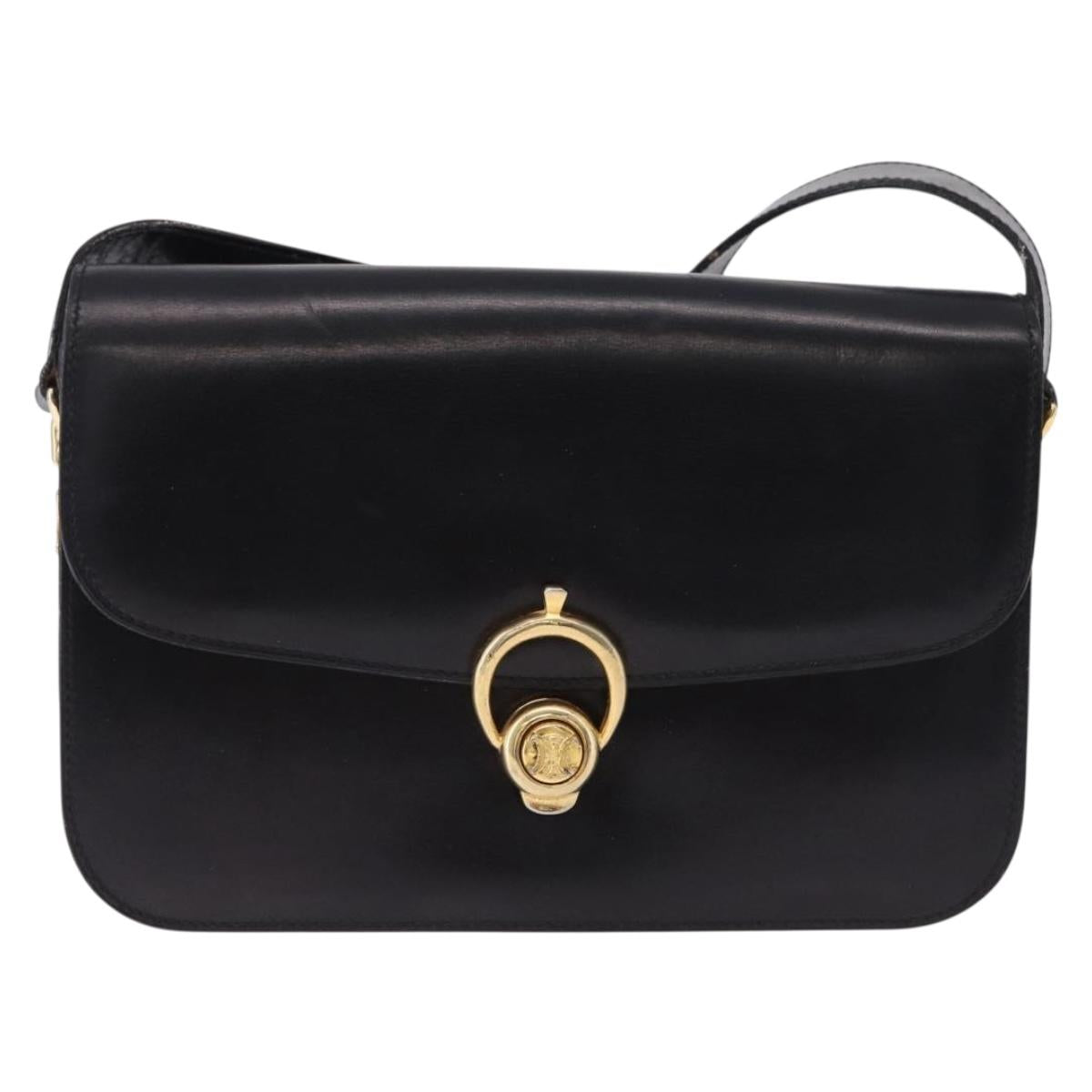 CELINE Shoulder Bag Leather Black Gold Auth 193103