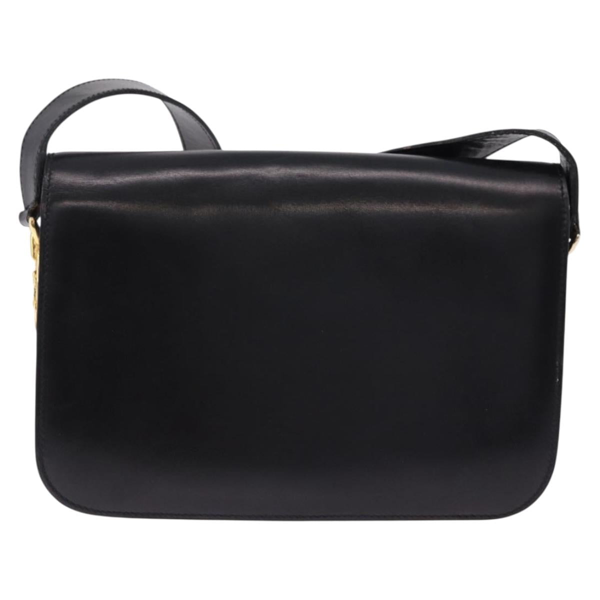 CELINE Shoulder Bag Leather Black Gold Auth 193103