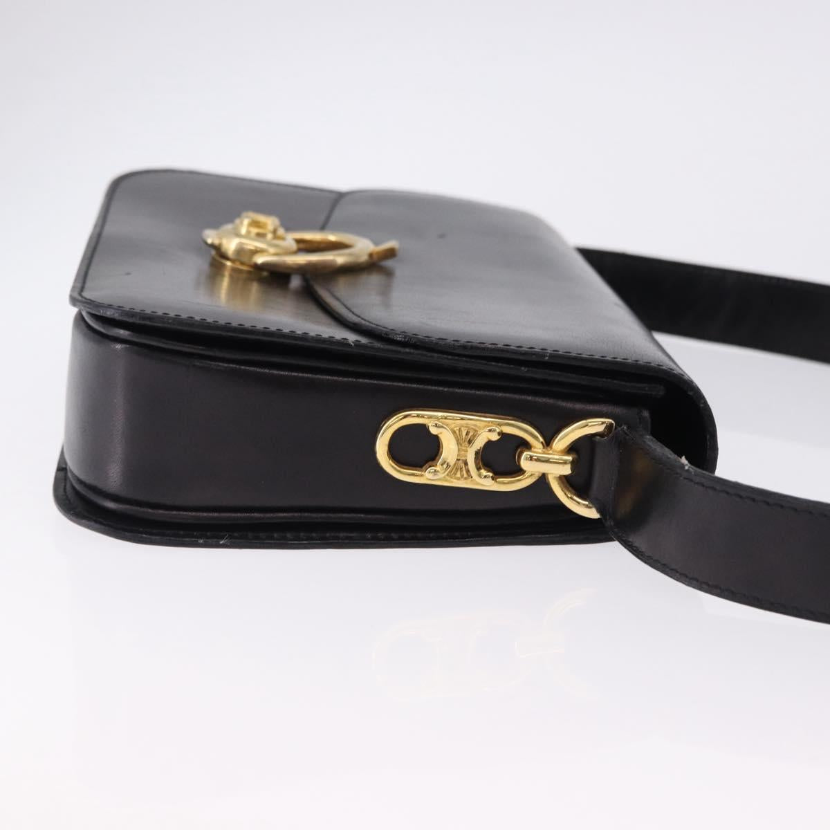 CELINE Shoulder Bag Leather Black Gold Auth 193103