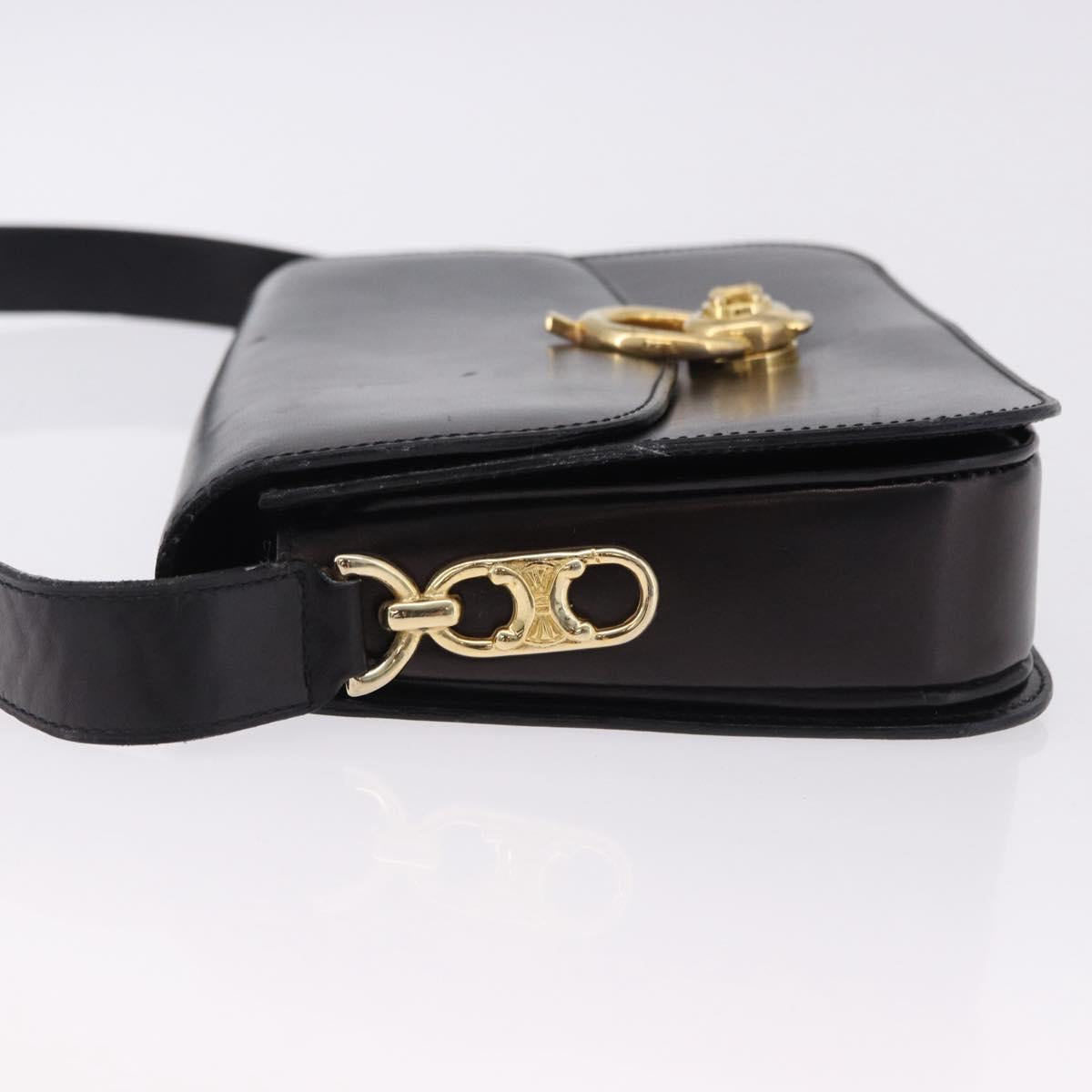 CELINE Shoulder Bag Leather Black Gold Auth 193103