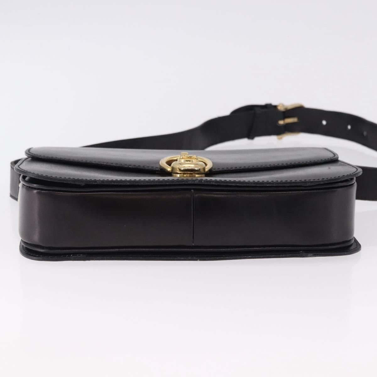 CELINE Shoulder Bag Leather Black Gold Auth 193103