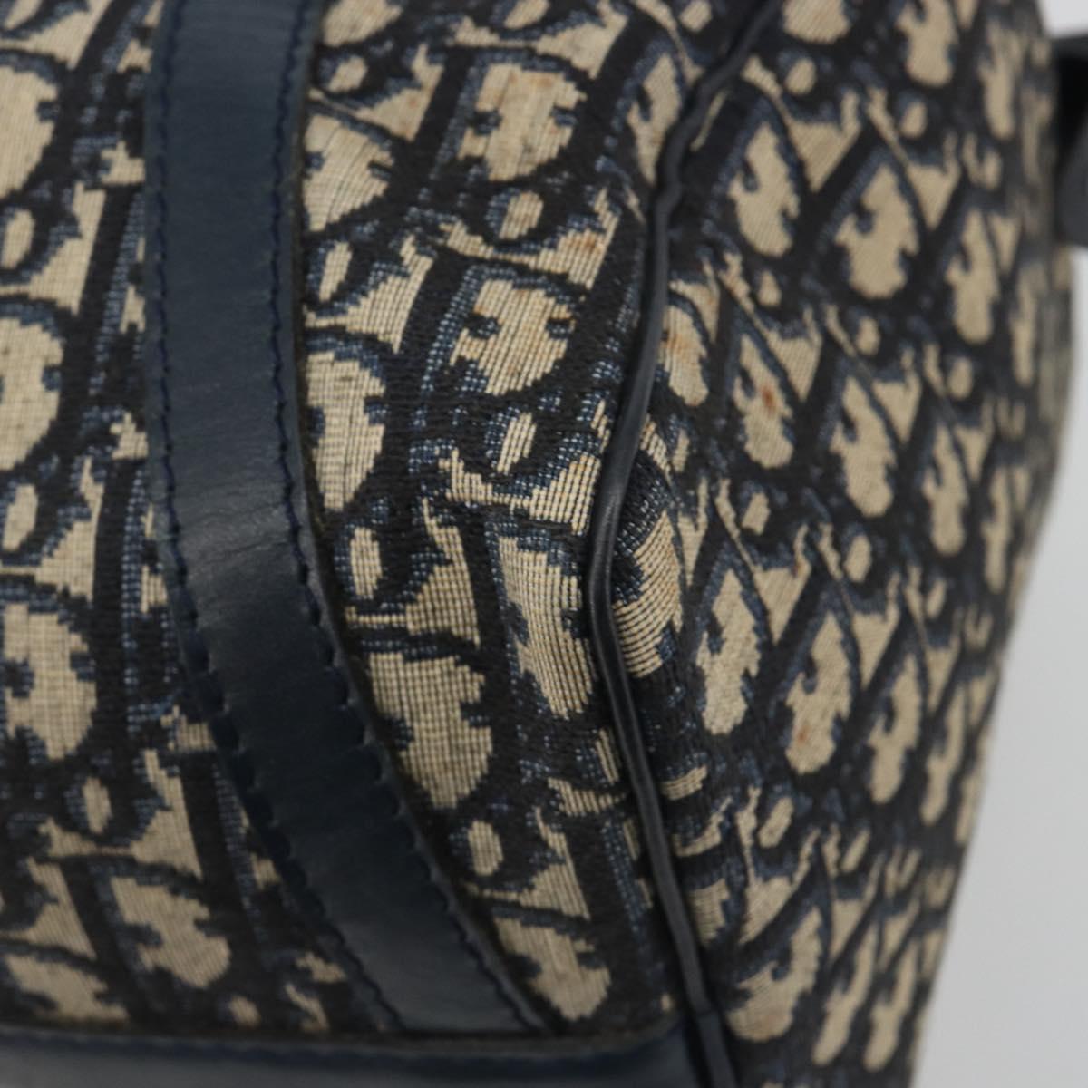 Christian Dior Trotter Canvas Boston Bag Navy Silver Auth 193104