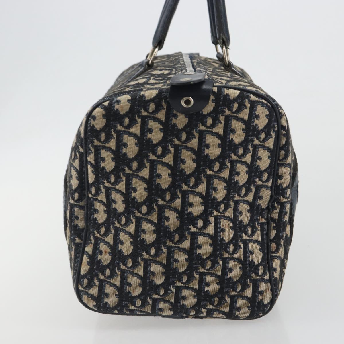 Christian Dior Trotter Canvas Boston Bag Navy Silver Auth 193104